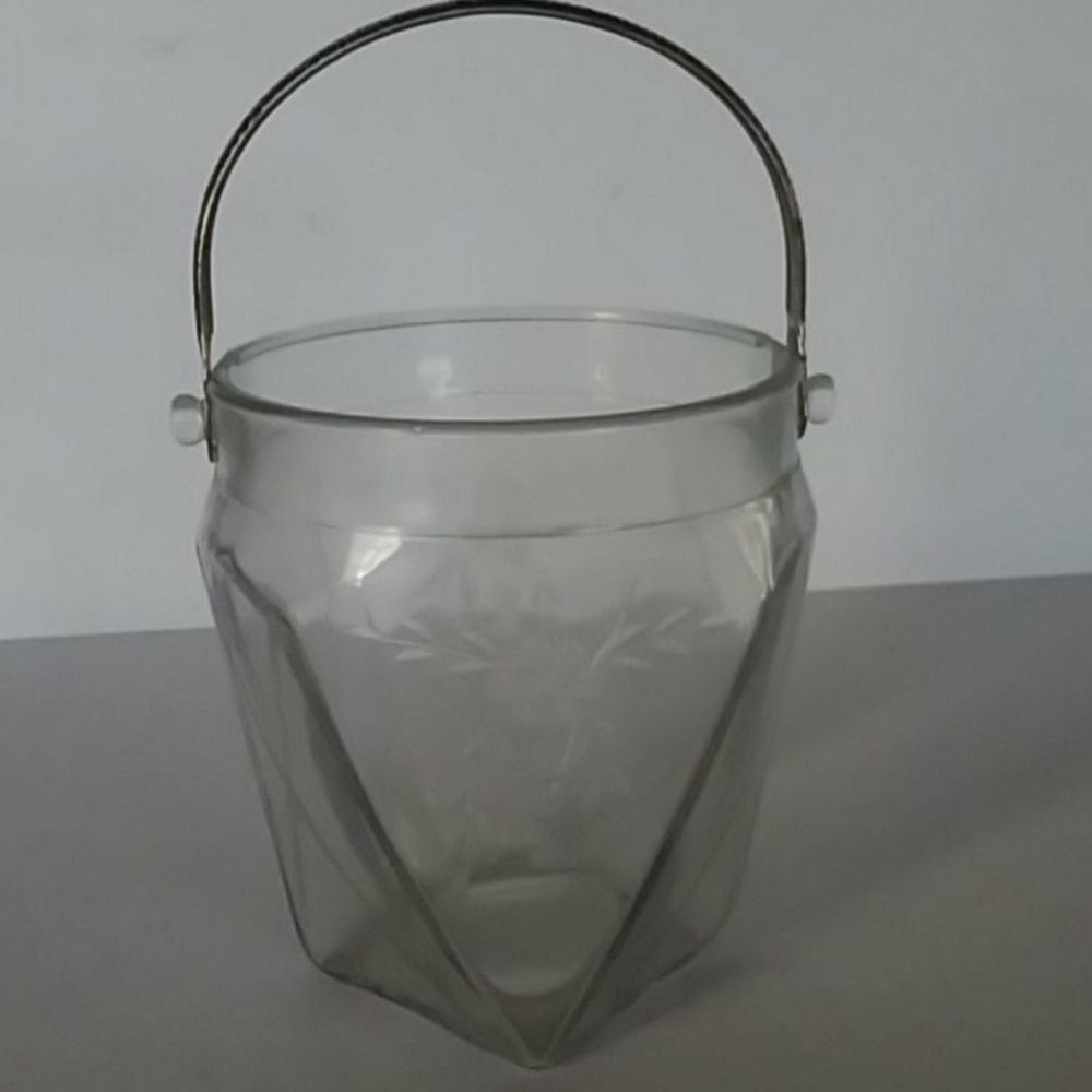 Vintage Etched Ice Bucket with Hammered Handle